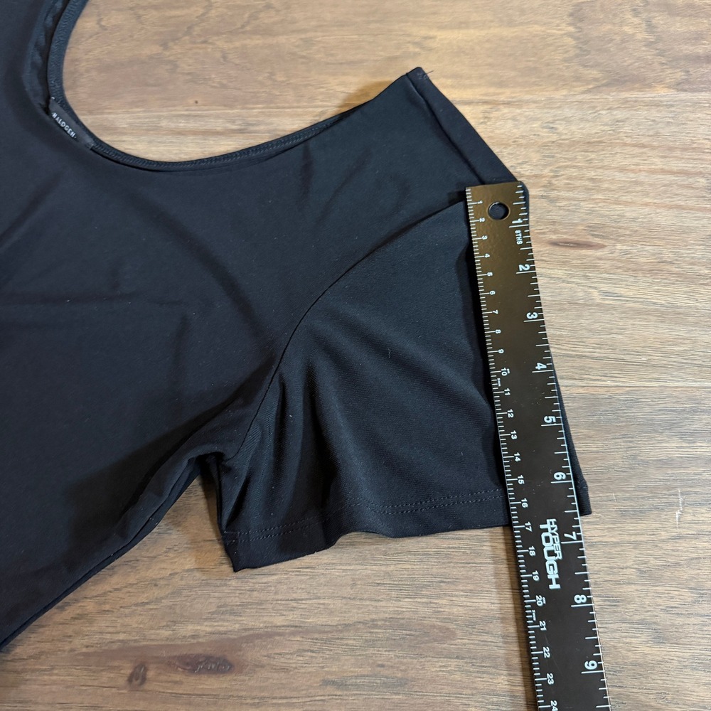 Halogen Womens XL Black Short Sleeve Scoop Neck Snap Gusset Bodysuit Stretch - Picture 5 of 6